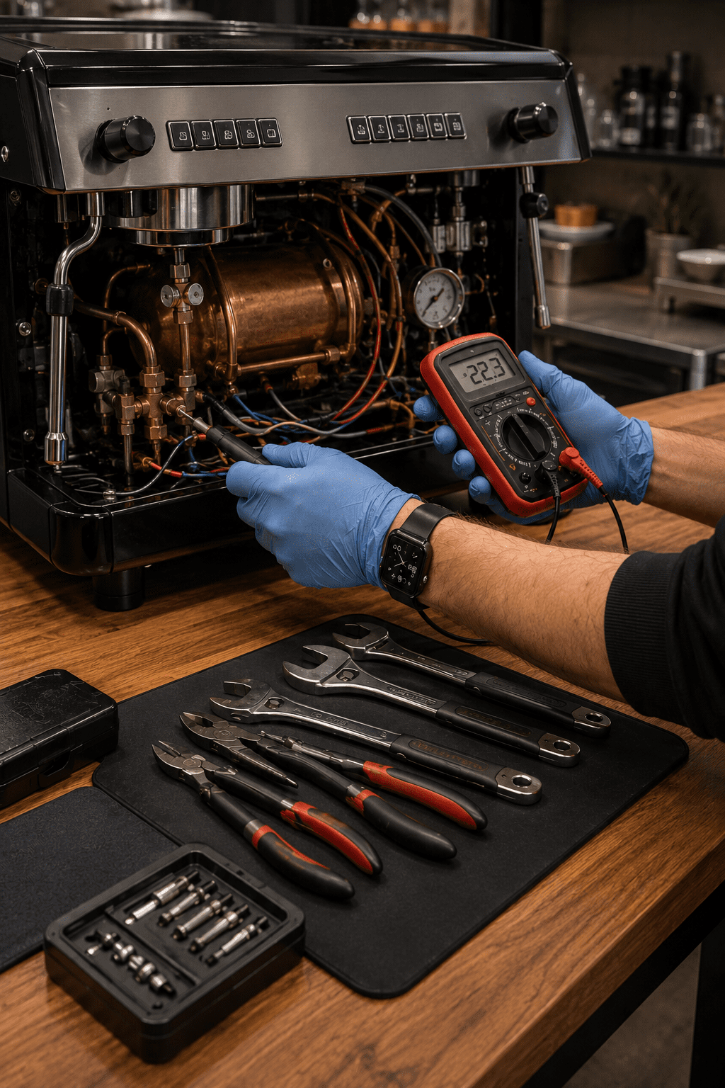 Technician repairing a coffee machine in Ireland