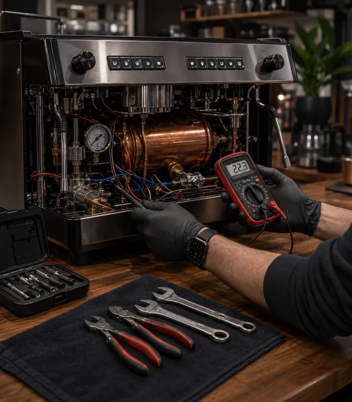Technician repairing a coffee machine in Ireland